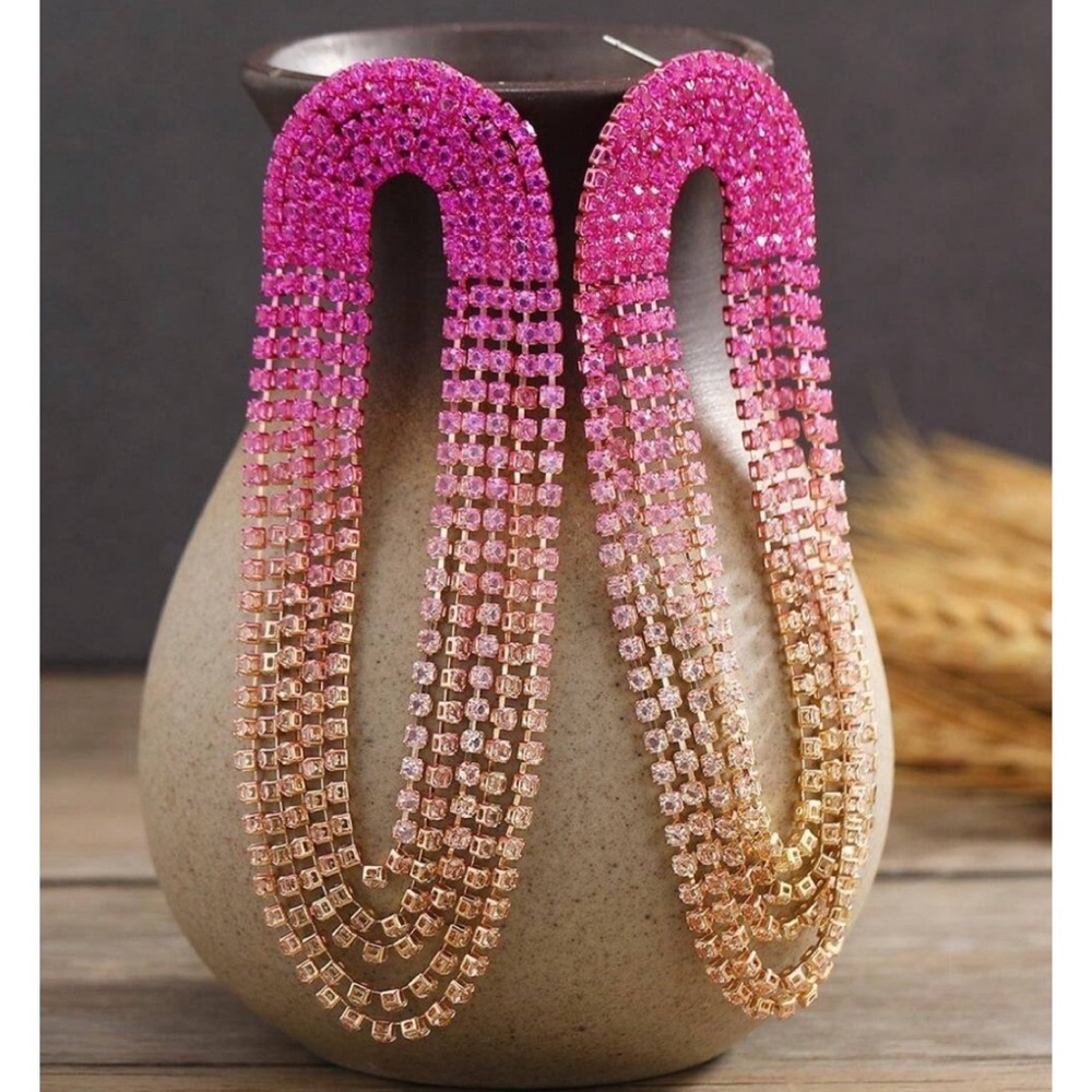 Pink Ombre rhinestone drop earrings, new
